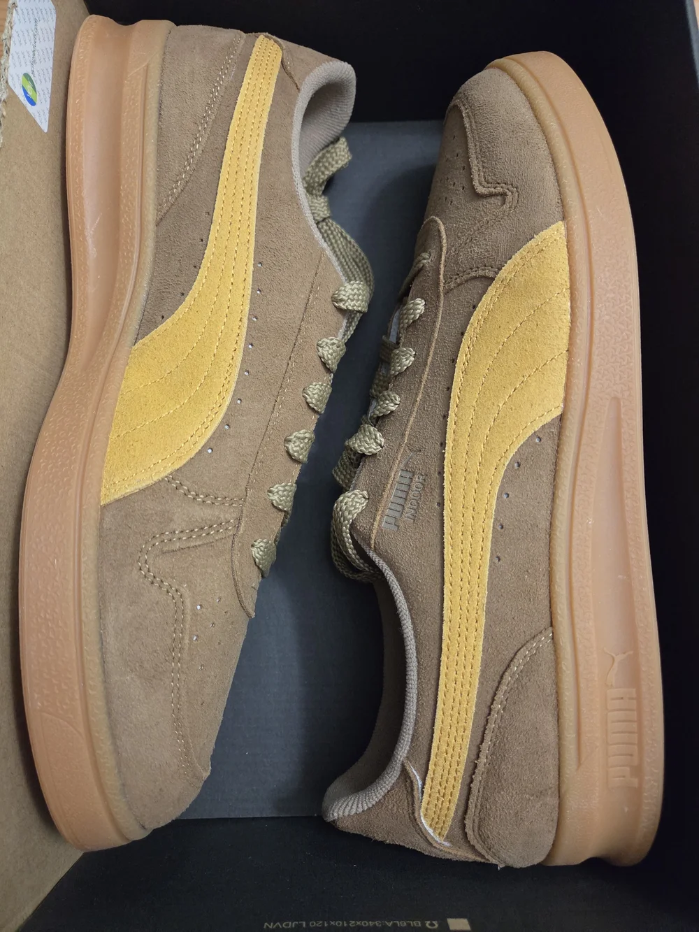 Puma Indoor Suede Men's Sneaker in Tan with Yellow Stripe
